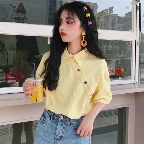 Drippy Irregular Button Korean Shirt Drippy Irregular Button Korean Shirt