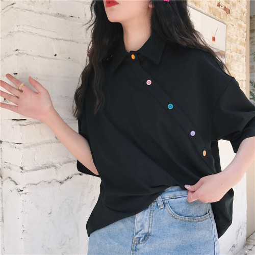 Drippy Irregular Button Korean Shirt Drippy Irregular Button Korean Shirt