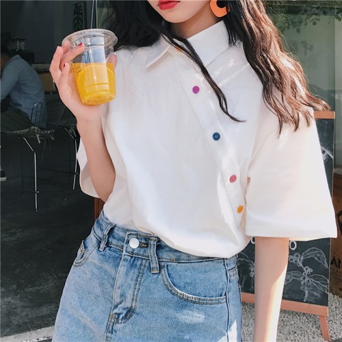 Drippy Irregular Button Korean Shirt Drippy Irregular Button Korean Shirt