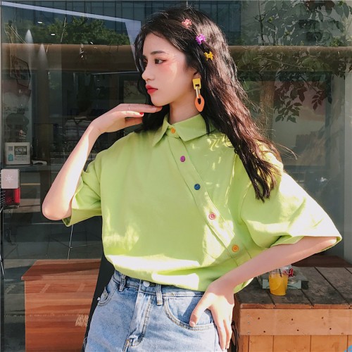 Drippy Irregular Button Korean Shirt Drippy Irregular Button Korean Shirt